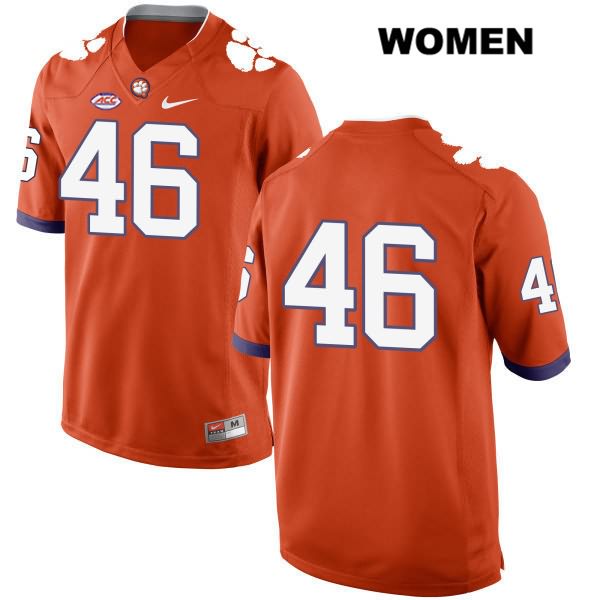 Women's Clemson Tigers #46 John Boyd Stitched Orange Authentic Style 2 Nike No Name NCAA College Football Jersey SPI7346XL